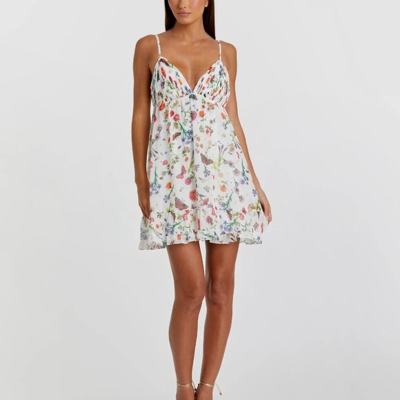 NWT Mac Duggal Butterfly Floral Print Ruffle Hem Sleeveless Mini Dress Size 2, 4 - Picture 1 of 3